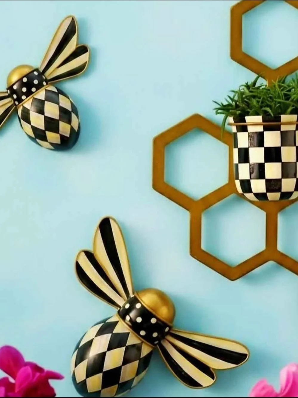 NEW McKenzie Childs Decorative Magnet Set Courtly Check Bee Set of 2